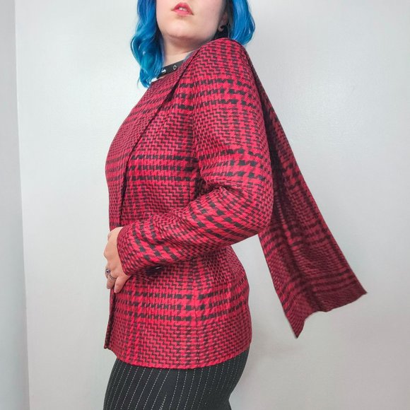 Vintage 90s Red & Black Houndstooth Blazer Jacket - Picture 2 of 8